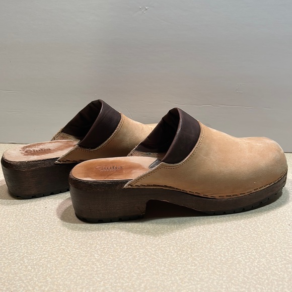 Giulia Italian leather and suede wooden unisex clogs - Picture 1 of 15